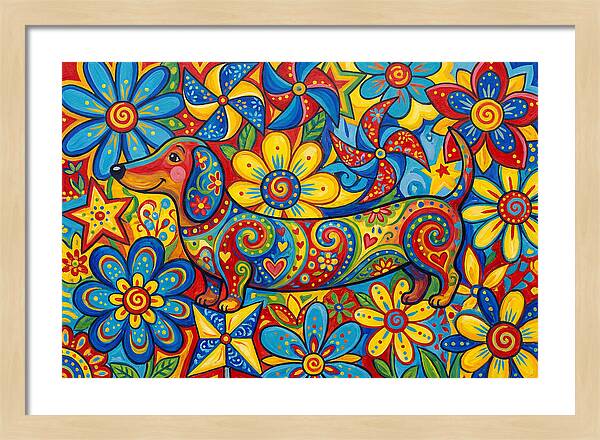 Colorful Dog Among Flowers