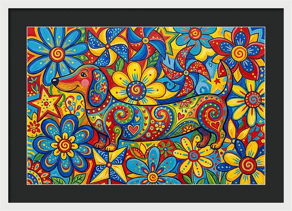 Colorful Dog Among Flowers