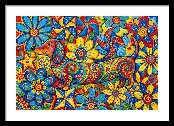 Colorful Dog Among Flowers