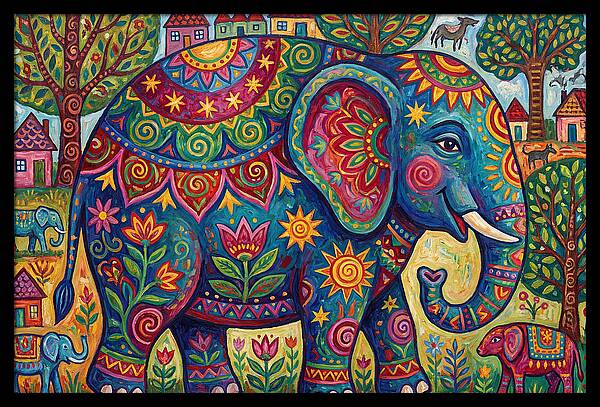 Colorful Elephant In A Whimsical Landscape