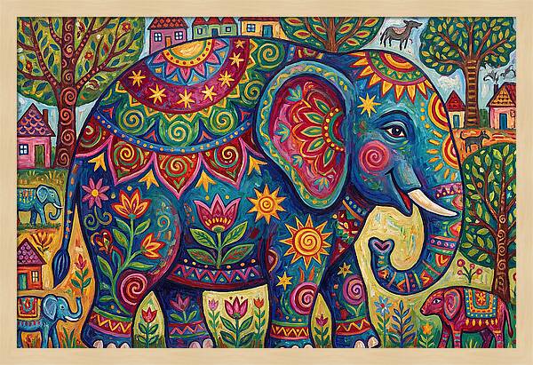 Colorful Elephant In A Whimsical Landscape