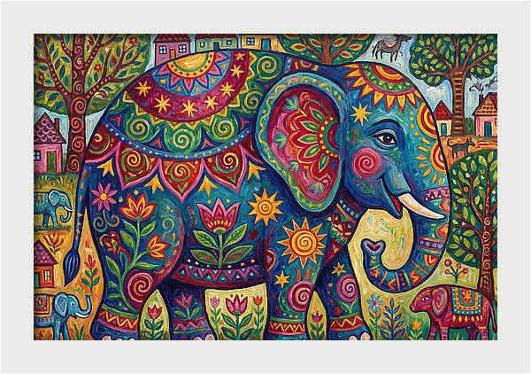 Colorful Elephant In A Whimsical Landscape