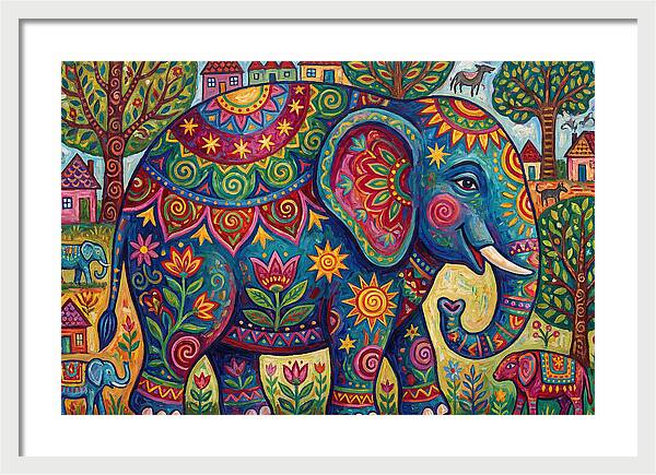 Colorful Elephant In A Whimsical Landscape