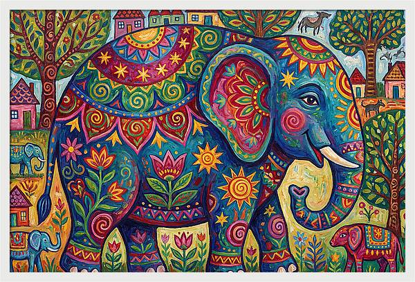 Colorful Elephant In A Whimsical Landscape