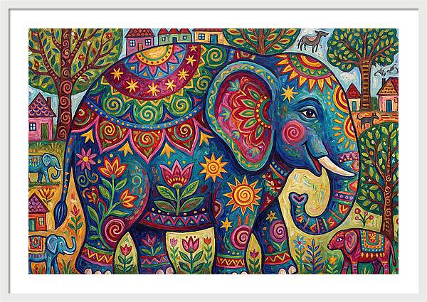 Colorful Elephant In A Whimsical Landscape