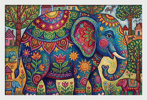 Colorful Elephant In A Whimsical Landscape