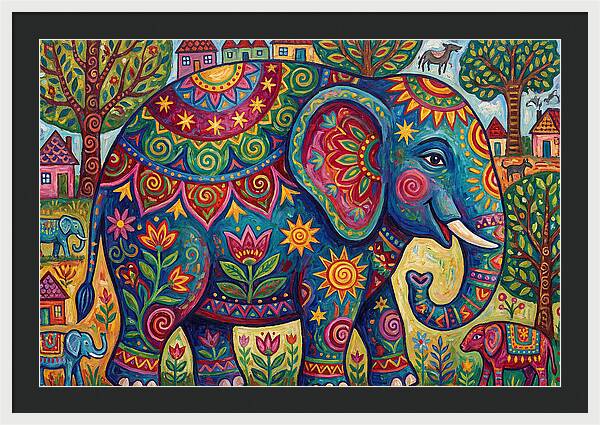 Colorful Elephant In A Whimsical Landscape