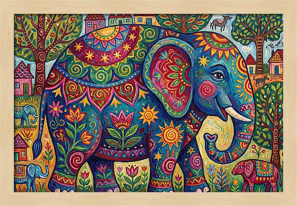 Colorful Elephant In A Whimsical Landscape