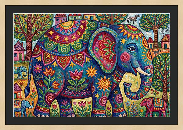 Colorful Elephant In A Whimsical Landscape