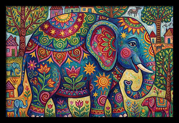 Colorful Elephant In A Whimsical Landscape