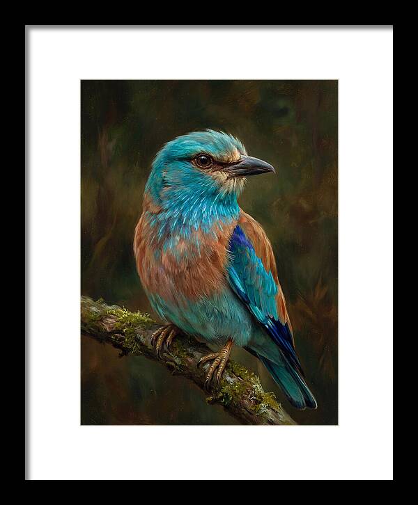 Colorful European Roller Perched On Branch