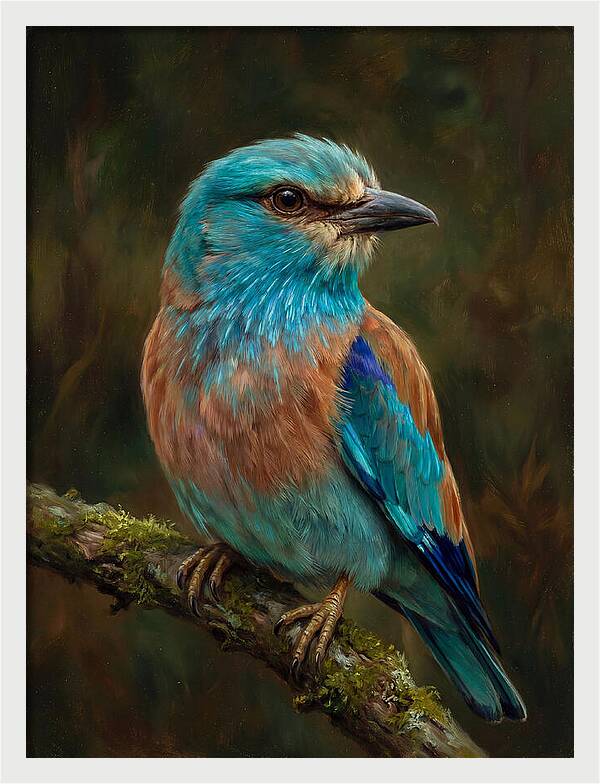 Colorful European Roller Perched On Branch