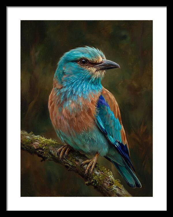 Colorful European Roller Perched On Branch