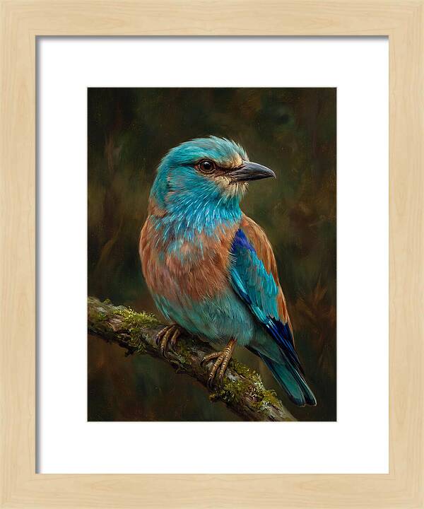 Colorful European Roller Perched On Branch