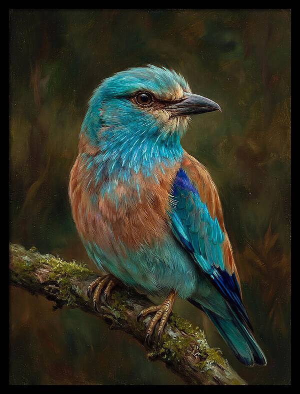 Colorful European Roller Perched On Branch