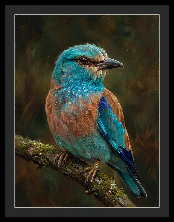 Colorful European Roller Perched On Branch