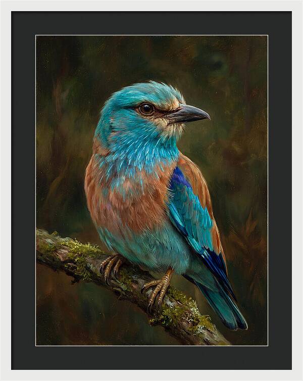 Colorful European Roller Perched On Branch