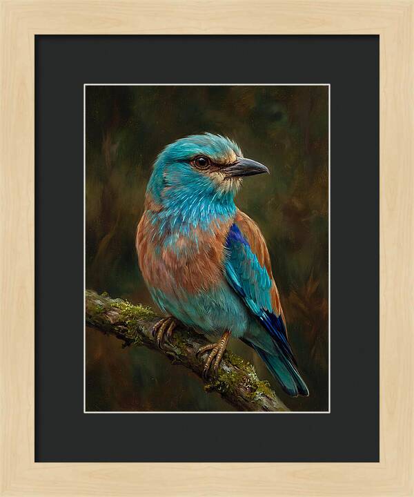 Colorful European Roller Perched On Branch