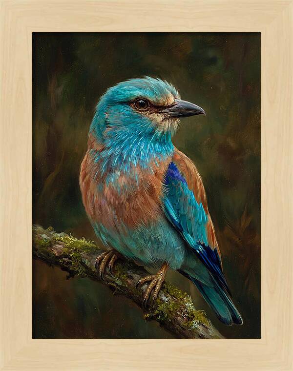 Colorful European Roller Perched On Branch