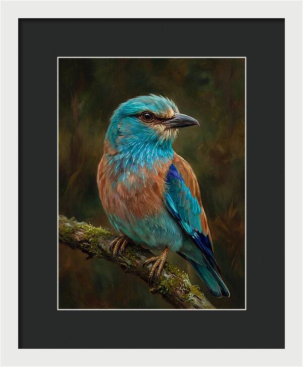 Colorful European Roller Perched On Branch