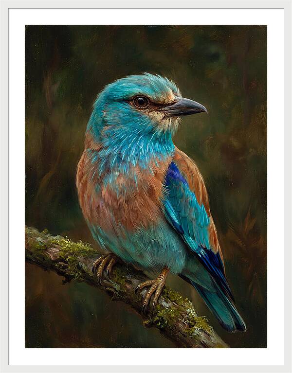 Colorful European Roller Perched On Branch