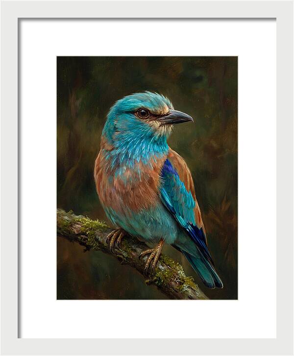 Colorful European Roller Perched On Branch