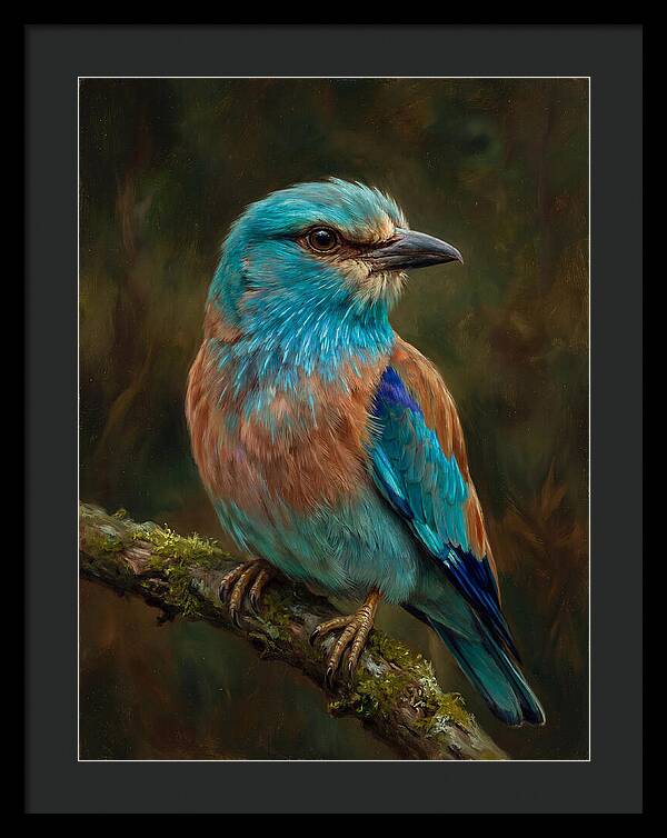 Colorful European Roller Perched On Branch