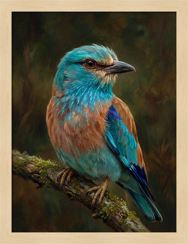 Colorful European Roller Perched On Branch