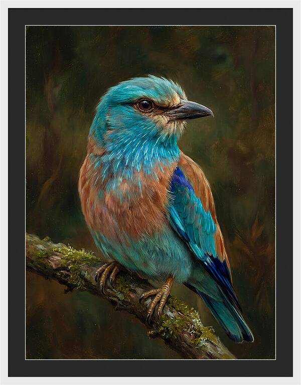 Colorful European Roller Perched On Branch