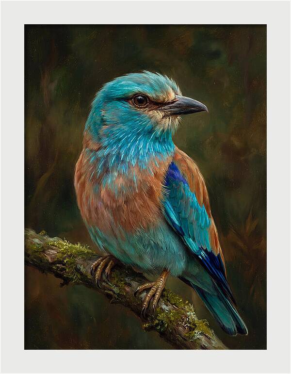 Colorful European Roller Perched On Branch
