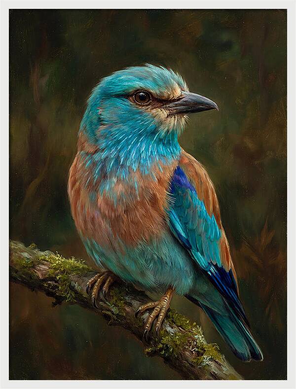 Colorful European Roller Perched On Branch