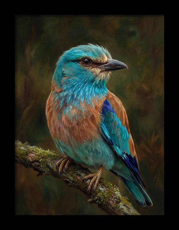 Colorful European Roller Perched On Branch