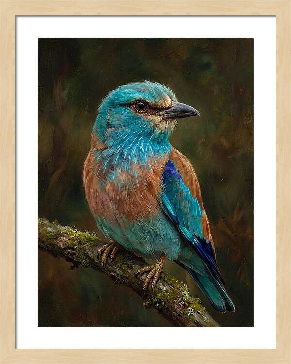 Colorful European Roller Perched On Branch