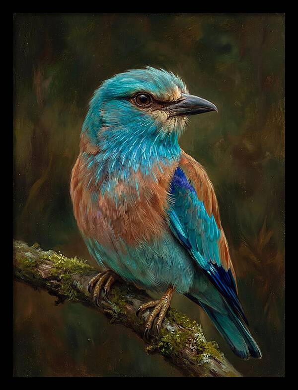 Colorful European Roller Perched On Branch