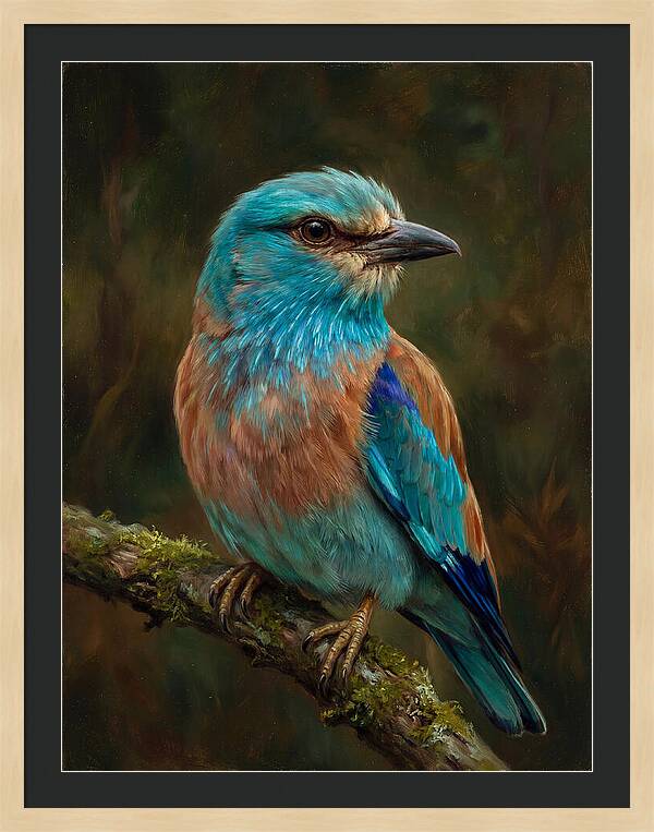 Colorful European Roller Perched On Branch