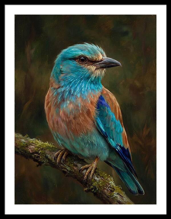 Colorful European Roller Perched On Branch