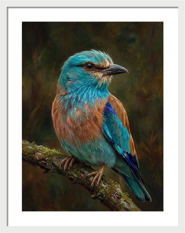 Colorful European Roller Perched On Branch