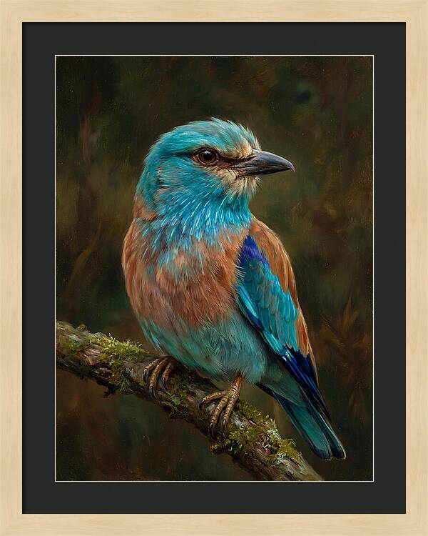 Colorful European Roller Perched On Branch