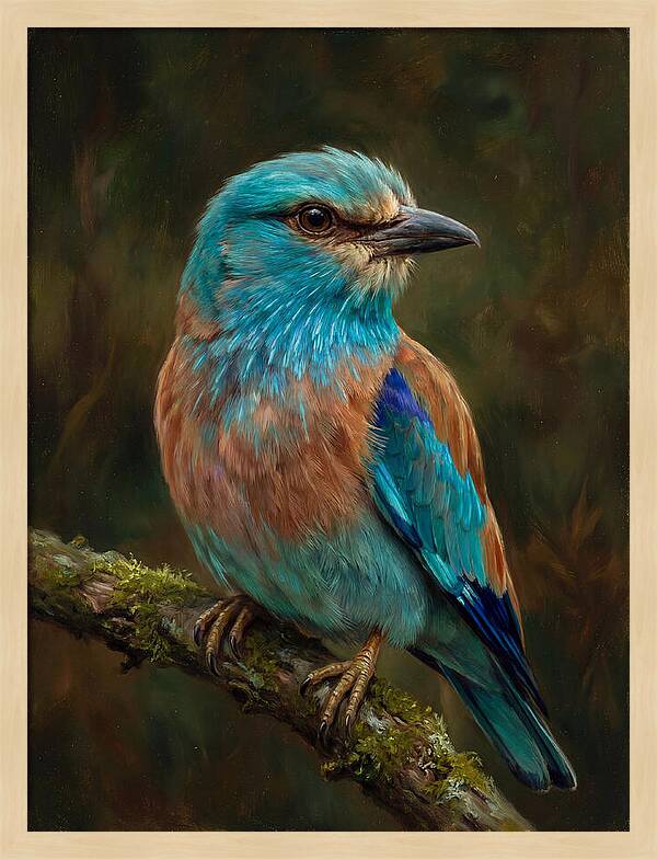 Colorful European Roller Perched On Branch