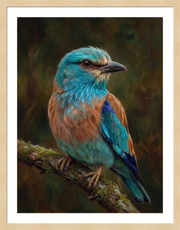 Colorful European Roller Perched On Branch