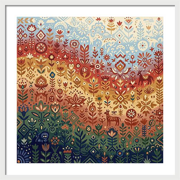 Colorful Folk Nature Scene