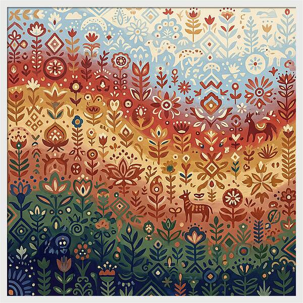 Colorful Folk Nature Scene
