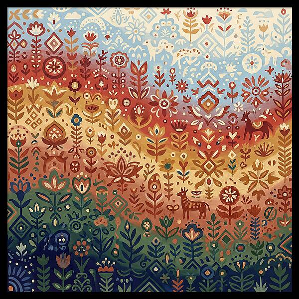 Colorful Folk Nature Scene