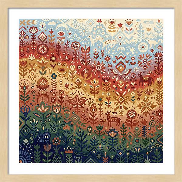 Colorful Folk Nature Scene