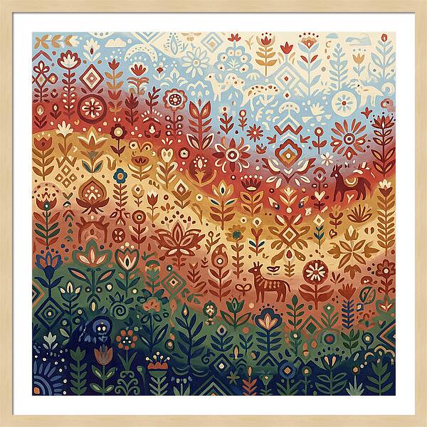 Colorful Folk Nature Scene