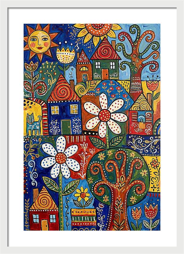 Colorful Folk Village Scene