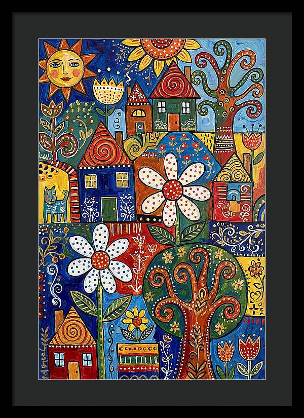 Colorful Folk Village Scene