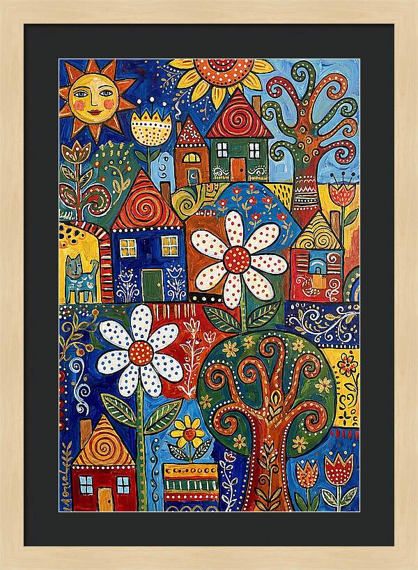 Colorful Folk Village Scene