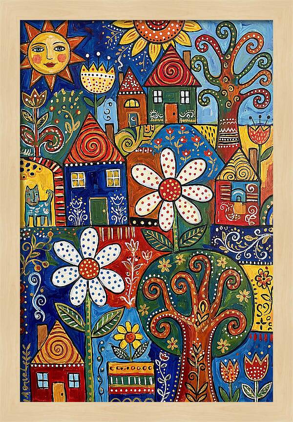 Colorful Folk Village Scene