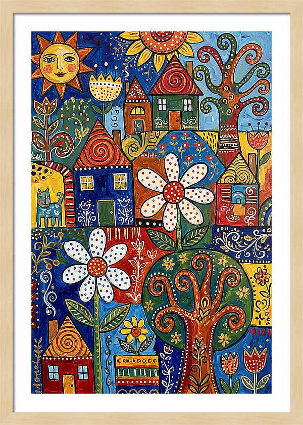 Colorful Folk Village Scene